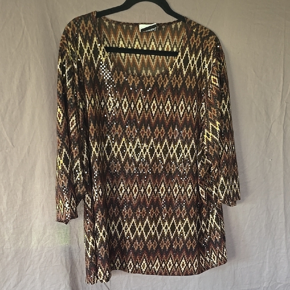 Chico's Brown and Tan Boxy Blouse